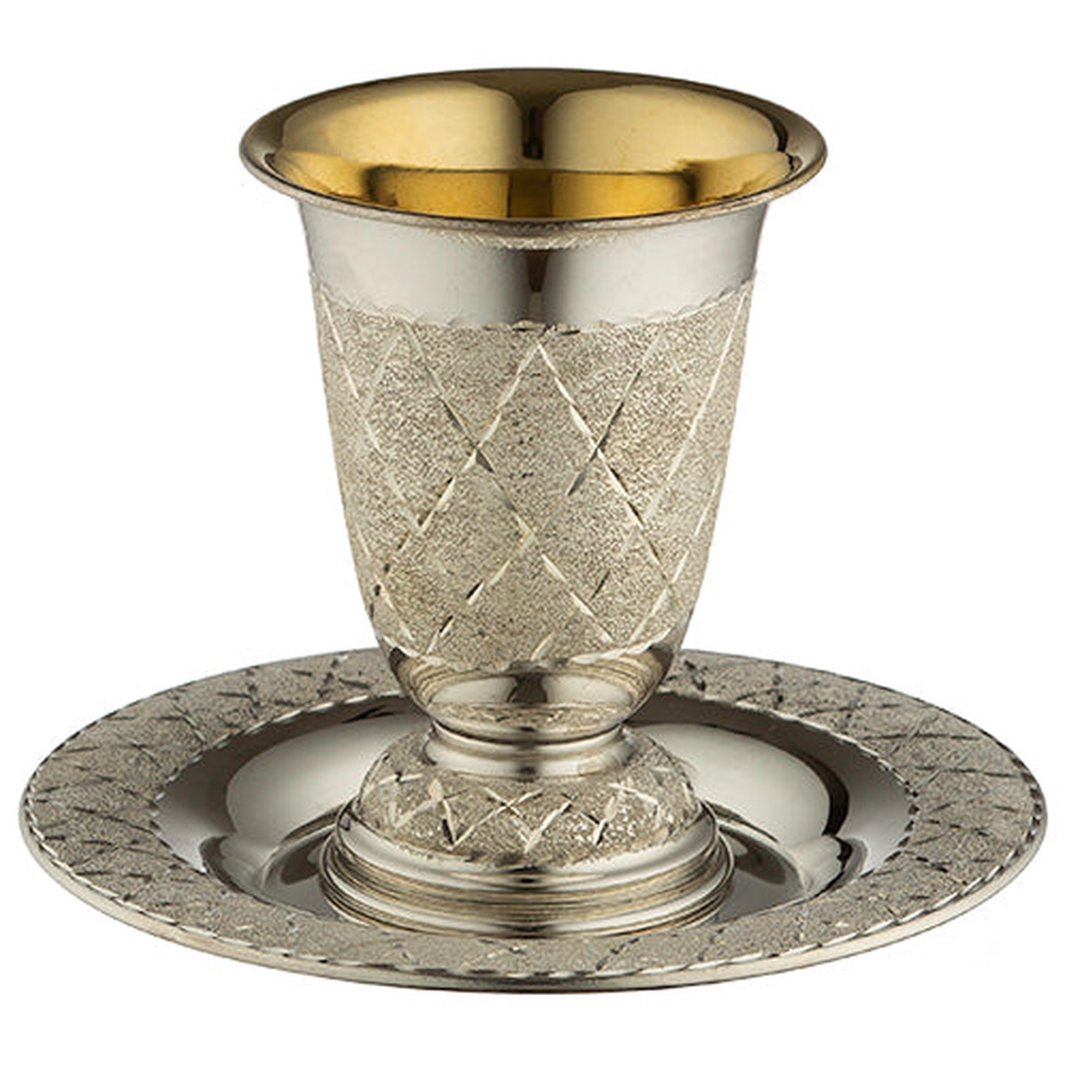 ART JUDAICA - Elegant Kiddush Cup with Saucer - 925 Silver Plated