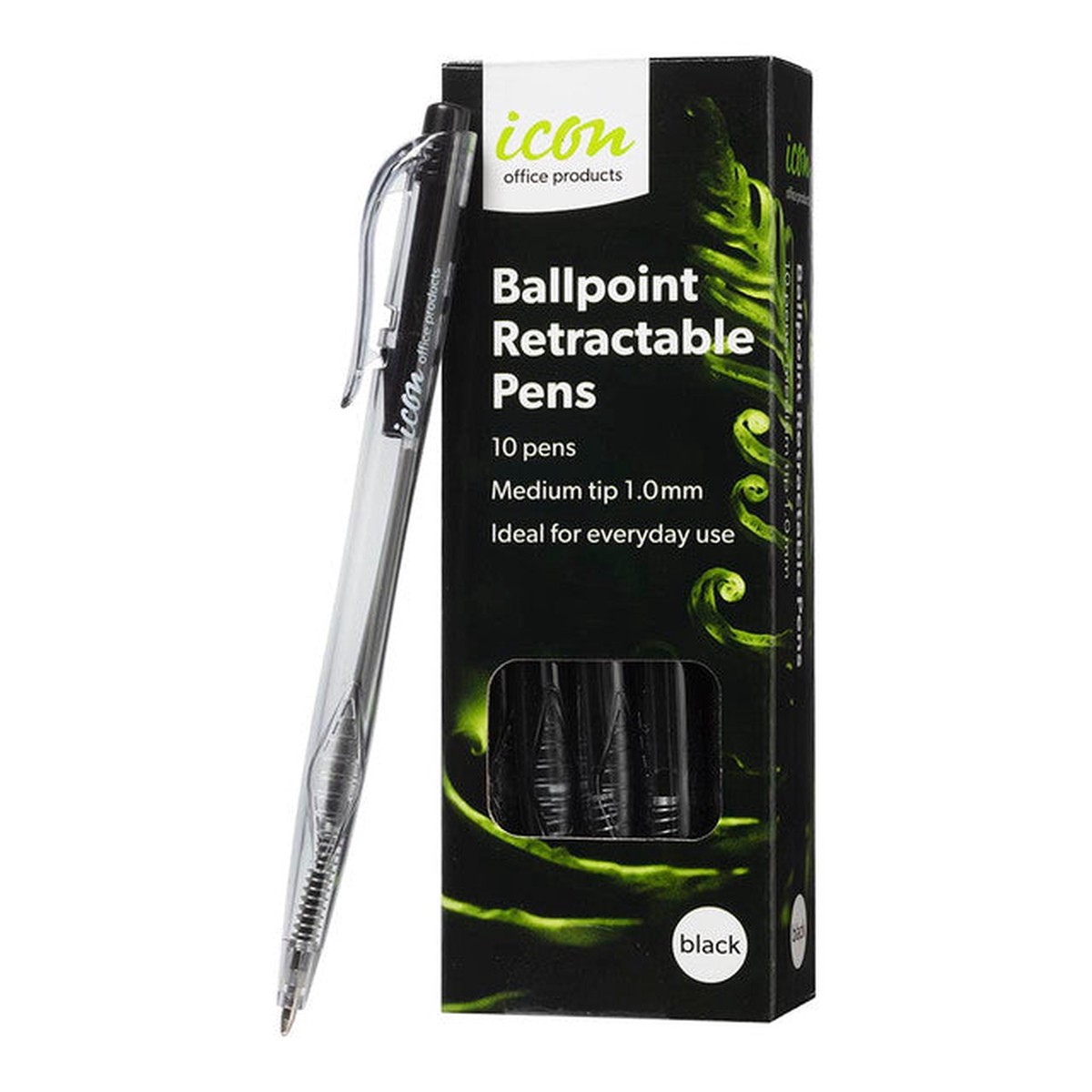 Icon Ballpoint Retractable Pen Black Packet 10