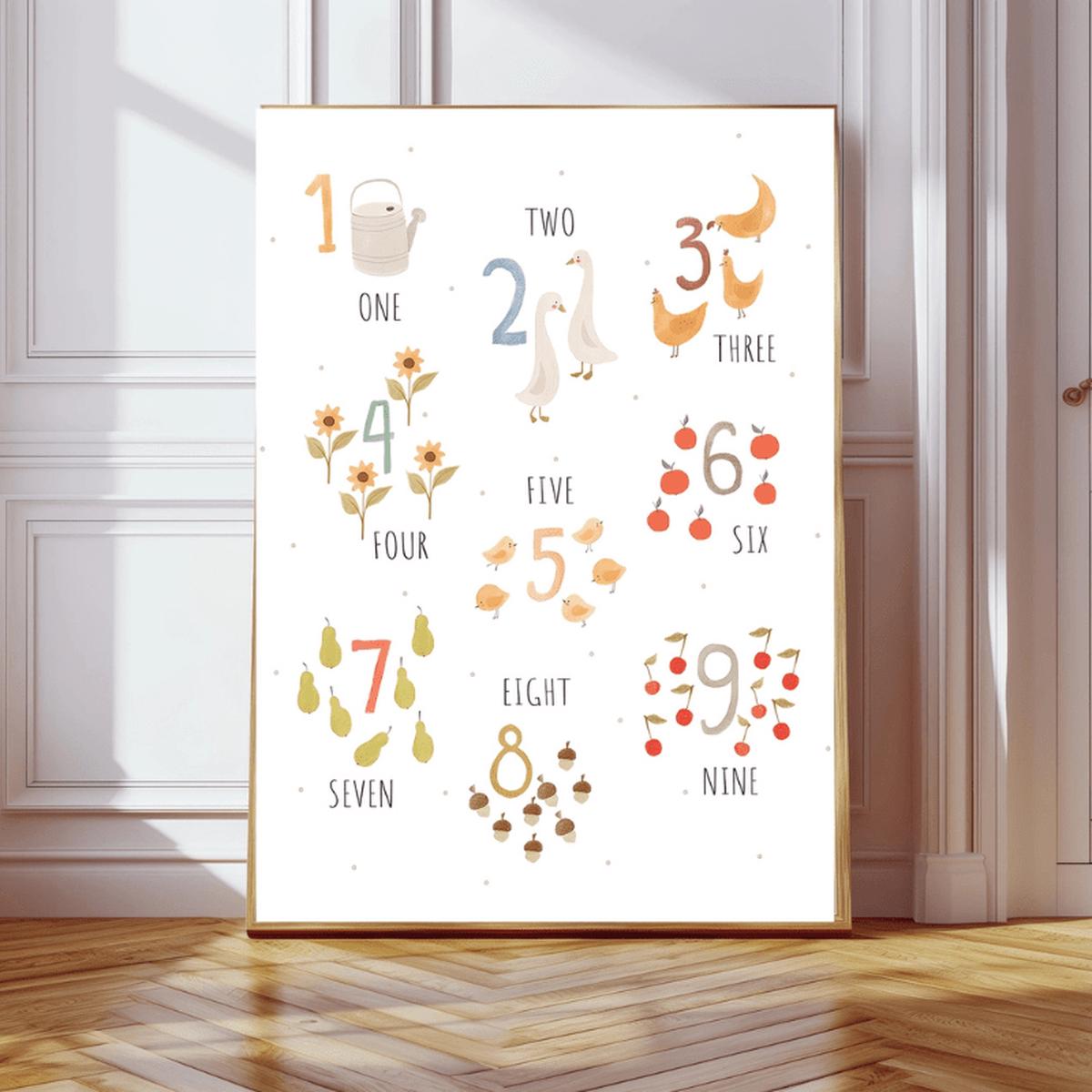 Number Chart Animals Nursery Art Print by Kumo Art Prints