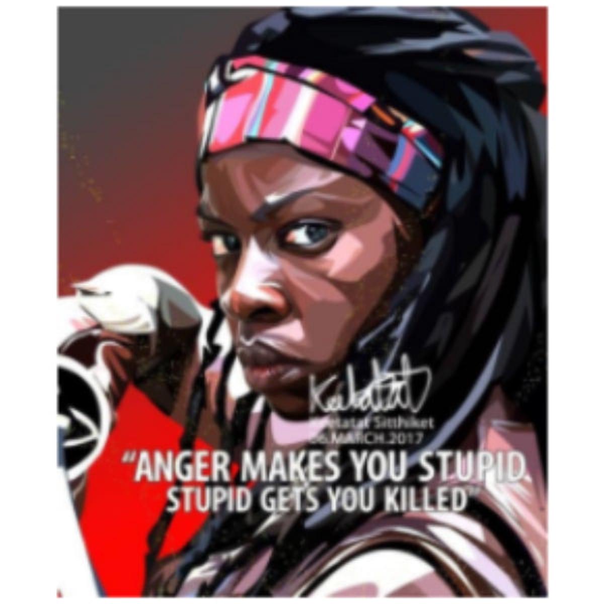 Pop Art Wall Decoration Drawing (Michonne - Anger Make You Stupid)