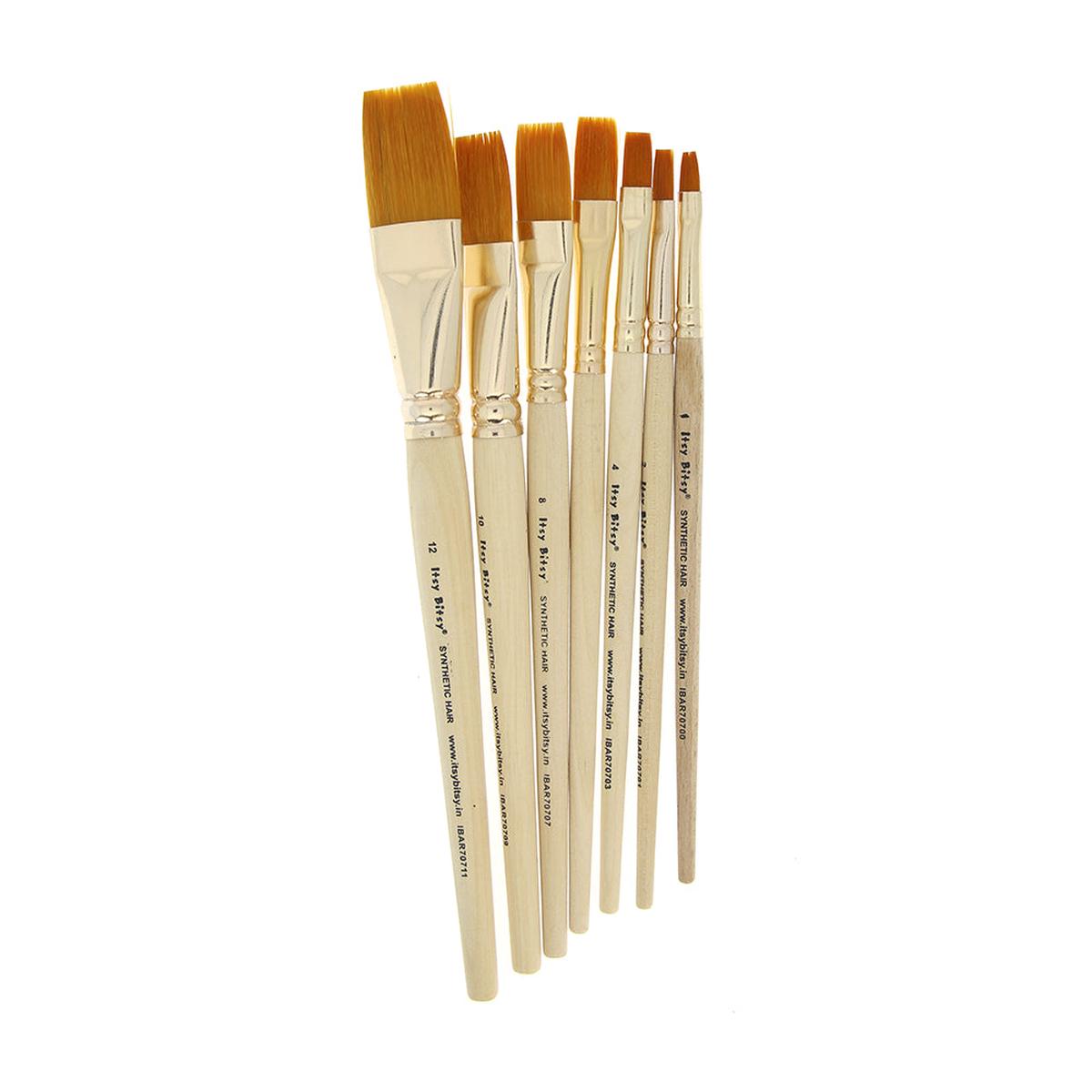Synthetic Hair Flat Brush Size 1-2-4-6-8-10-12 Gold 7Pcs