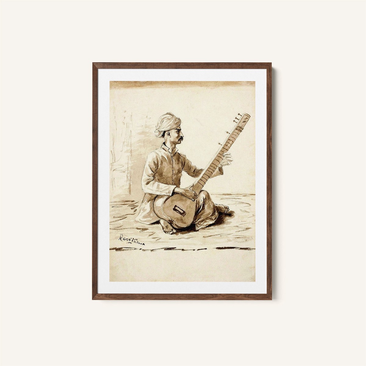 The Sitar Player, Raja Ravi Varma Paintings