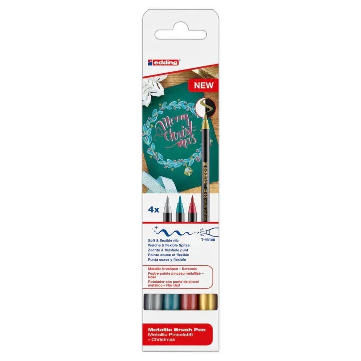 1340 Series Metallic Brush Pens, Christmas Colors, Set of 4