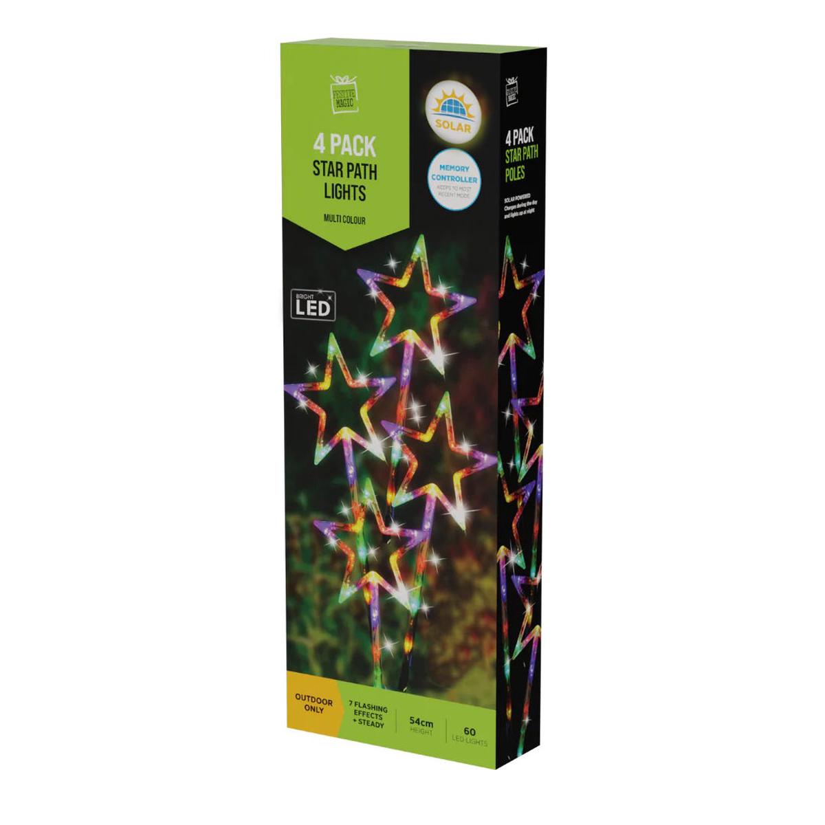 Led Crystal Star Path Light - Multi-coloured, 4pc Box