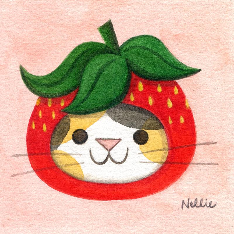 Raku (Mini) Gaki - Nellie Le - "Strawberry Cat"