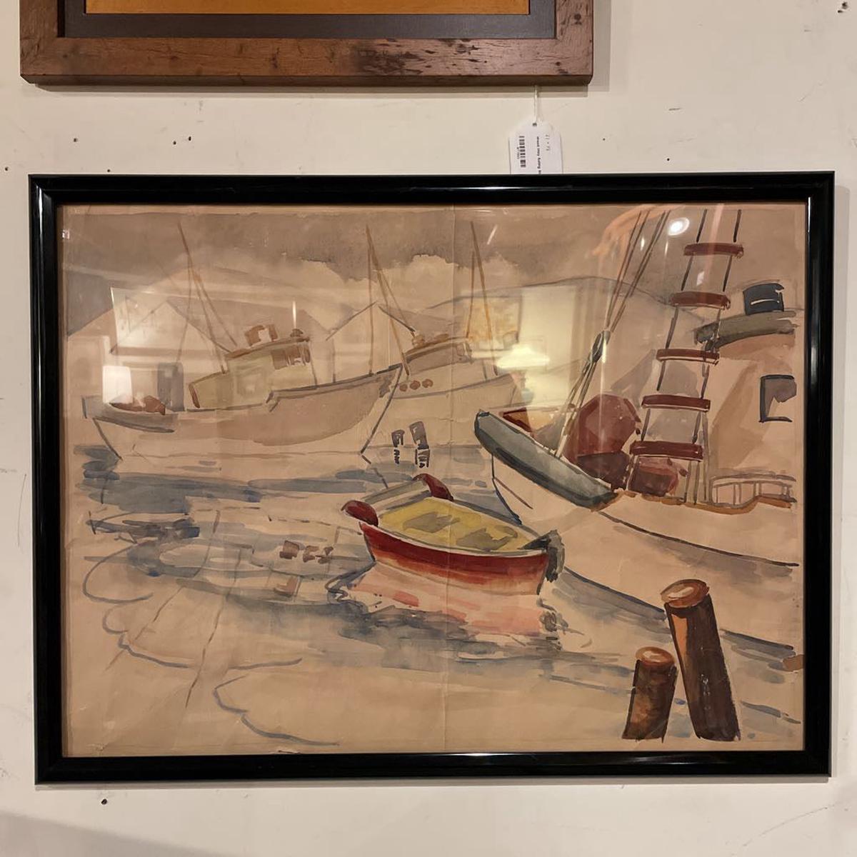 Vintage Boats in Crowded Harbor Art