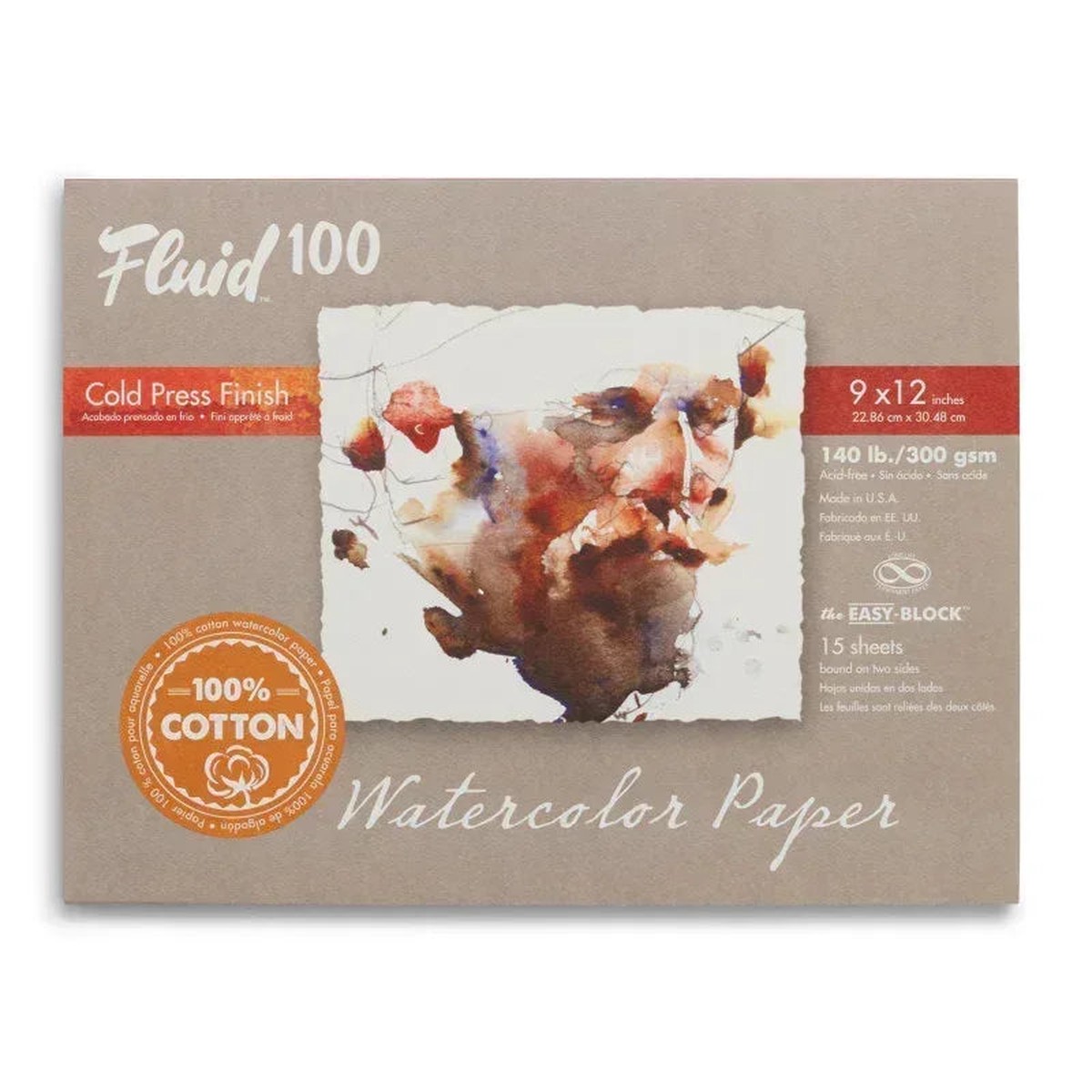 Fluid 100 Cold Press Watercolor Paper Block, 140lb.