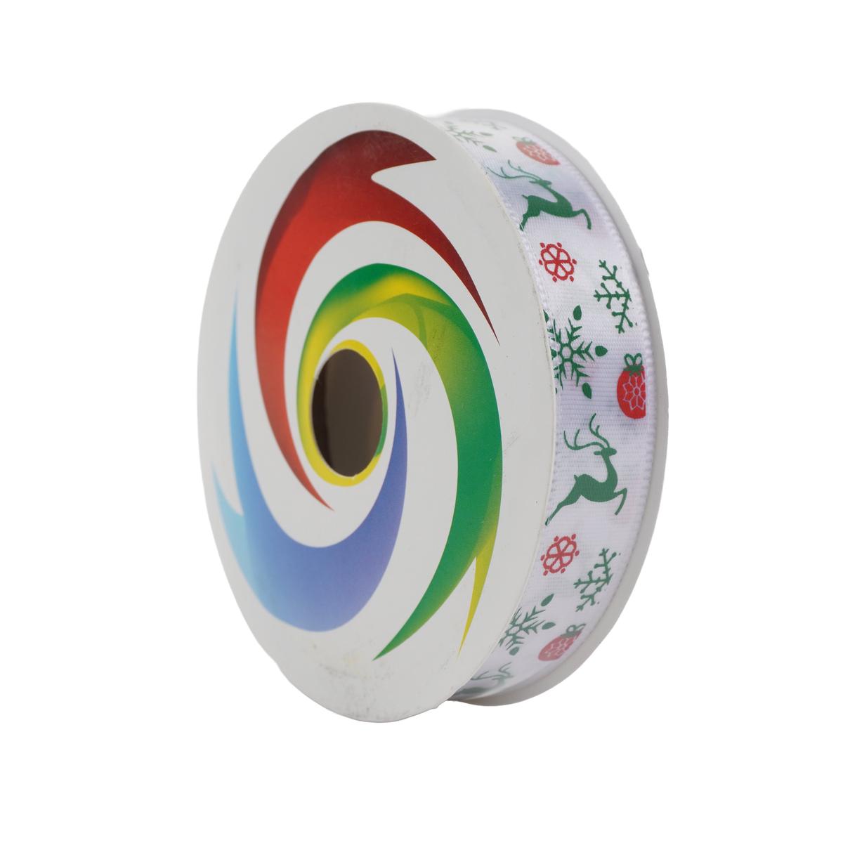Christmas Printed Satin Ribbon Winter Reindeer 1.8mm X 2.7mtr 1pc