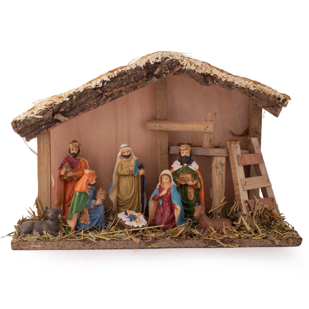Christmas Wooden Crib Nativity scene with figurines 30 X 20cm 8pcs1 Box