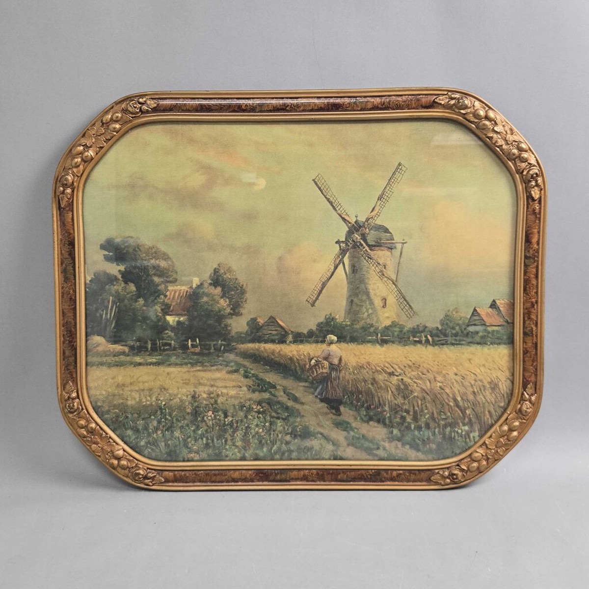Framed G. Maroniez Print - Dutch Windmill Scene (18x22)