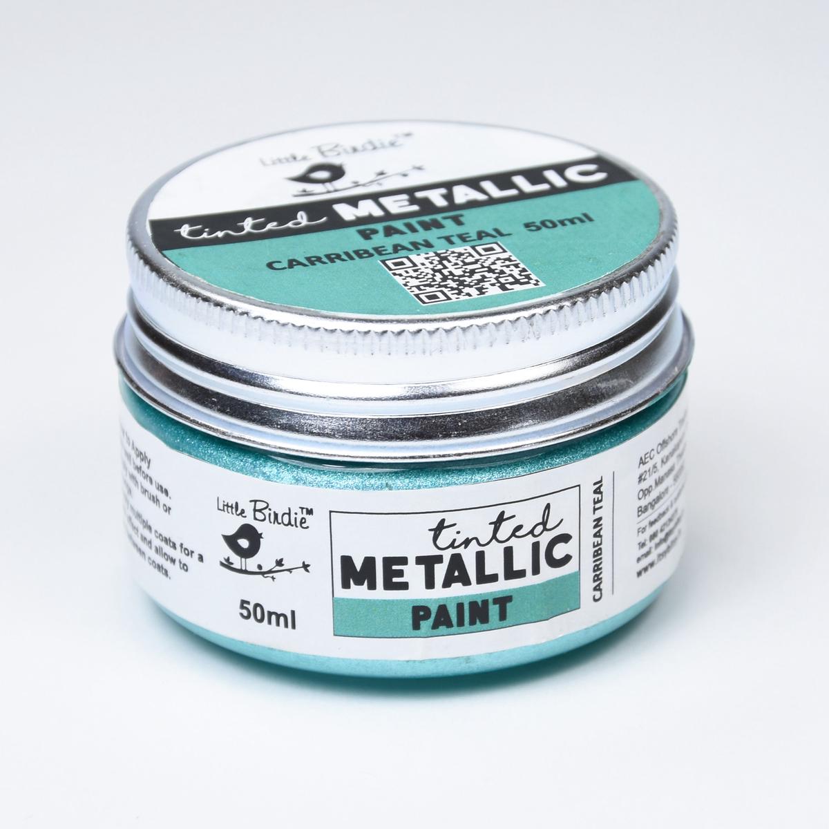 Tinted Metallic Paint Carribean Teal Bottle-50Ml