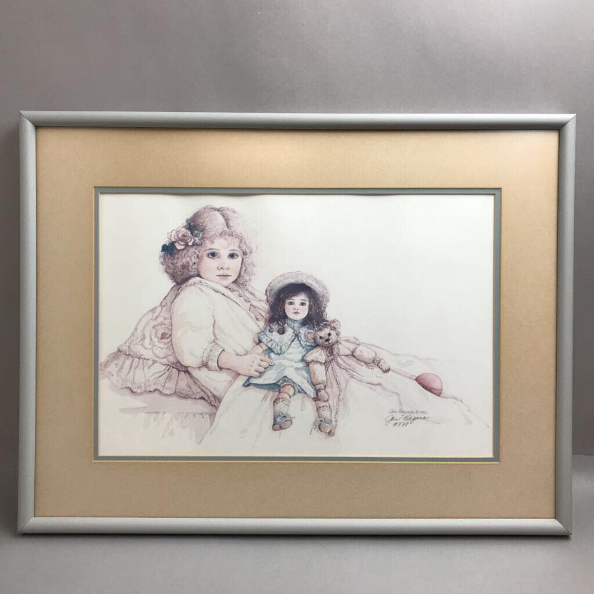 Vintage Jan Hagara Large 16x22 Print Mattie Signed Numbered Girl with Doll & Bear