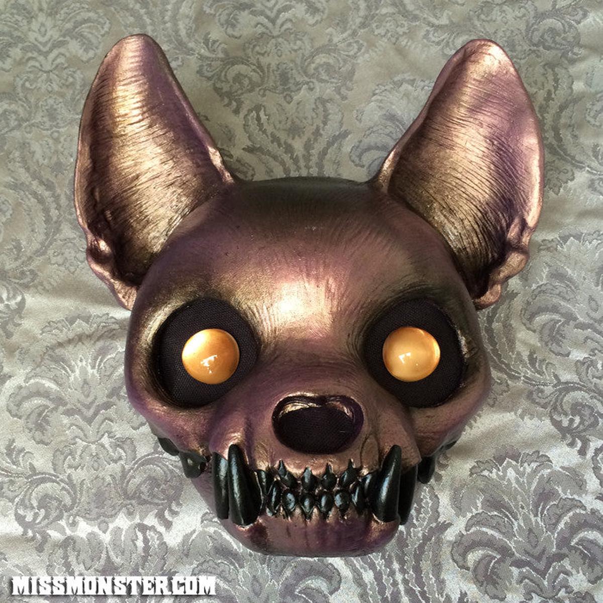 PAINTED , READY TO WEAR CAT MASK- METALLIC FLESH