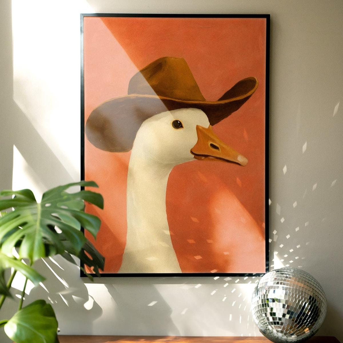 Cowboy Duck Oil Painting Wall Art