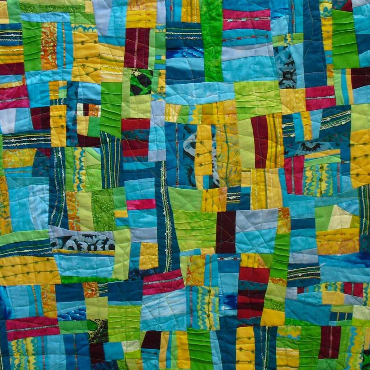 “Beach Umbrellas” by Ann Baldwin May, Fiber Art Quilt