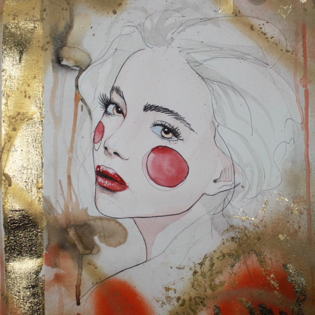“Feeling” by Fabio Watzko, Watercolor, Spray paint, Gold leaf on Paper