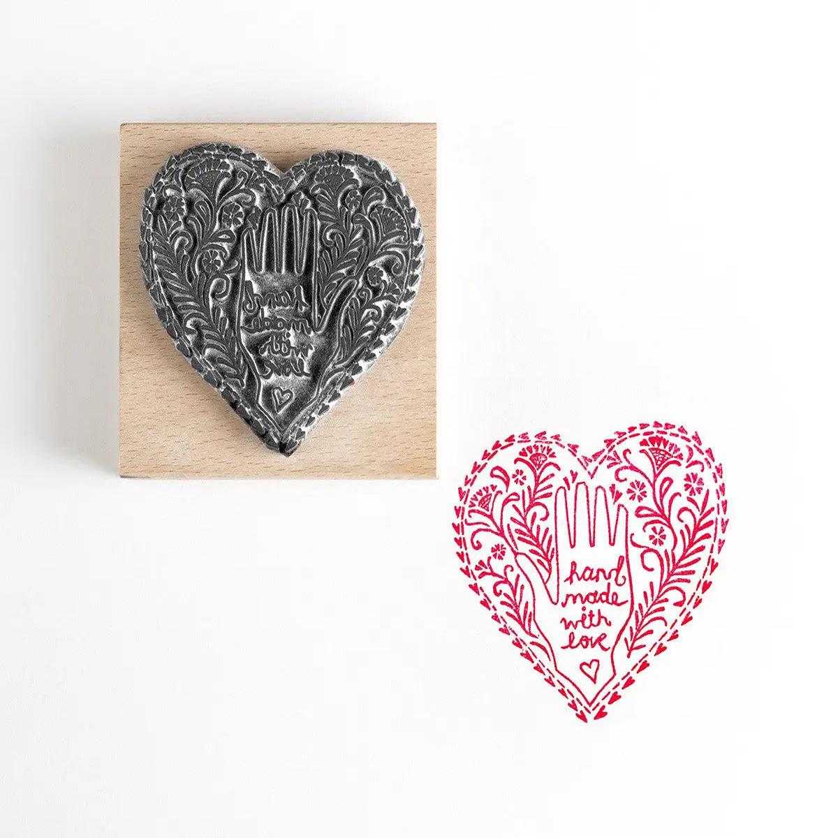 Hand Made with Love Heart Rubber Stamp